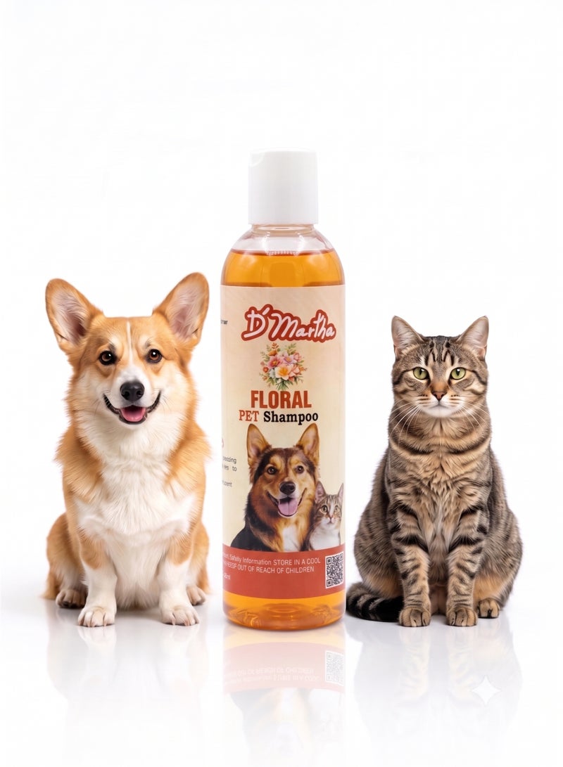 D'Martha Pet Shampoo for Dogs and Cats Floral Scent 250ml – Deep Clean & Odor Removal Slicker Wash Formula | Refreshing Long-Lasting Fragrance for All Coats | Safe & Gentle Grooming for Puppies, Kittens, Adult Dogs & Cats - Image 1