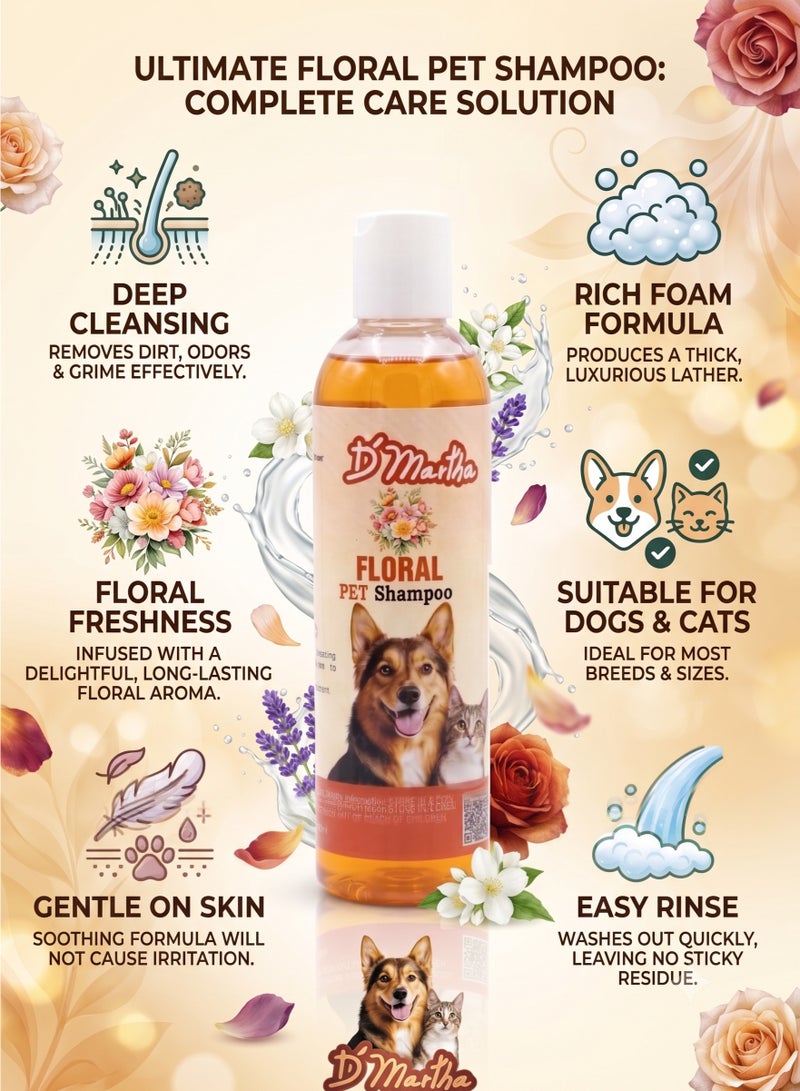 D'Martha Pet Shampoo for Dogs and Cats Floral Scent 250ml – Deep Clean & Odor Removal Slicker Wash Formula | Refreshing Long-Lasting Fragrance for All Coats | Safe & Gentle Grooming for Puppies, Kittens, Adult Dogs & Cats - Image 2