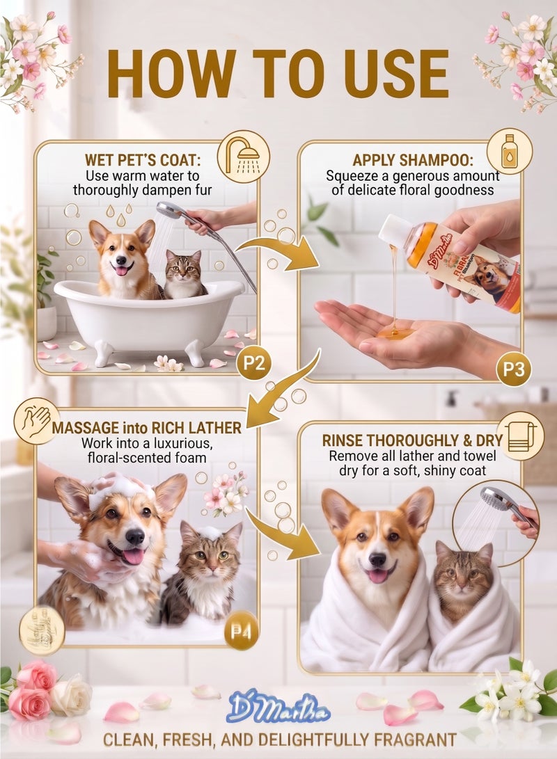 D'Martha Pet Shampoo for Dogs and Cats Floral Scent 250ml – Deep Clean & Odor Removal Slicker Wash Formula | Refreshing Long-Lasting Fragrance for All Coats | Safe & Gentle Grooming for Puppies, Kittens, Adult Dogs & Cats - Image 3