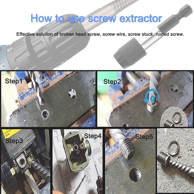 Damaged Screw and Broken Bolt Extractor Set - 5pcs HSS Easy Out Water Pipe Broken Stripped Screw Bolt Remover Kit  - Image 3