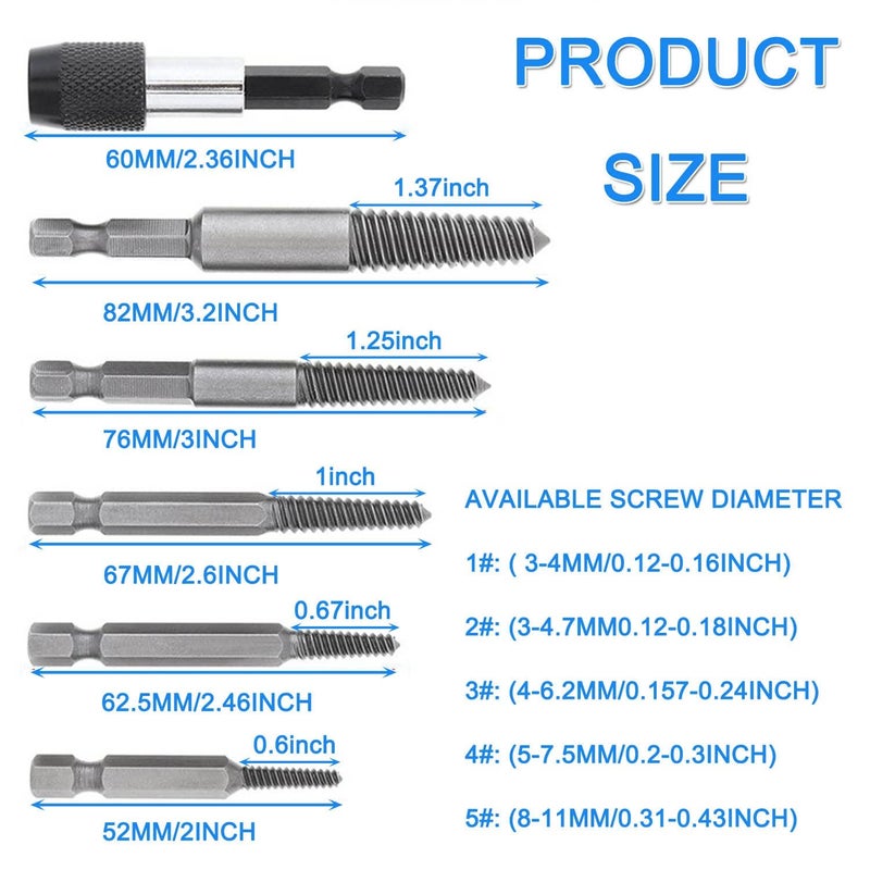 Damaged Screw and Broken Bolt Extractor Set - 5pcs HSS Easy Out Water Pipe Broken Stripped Screw Bolt Remover Kit  - Image 2