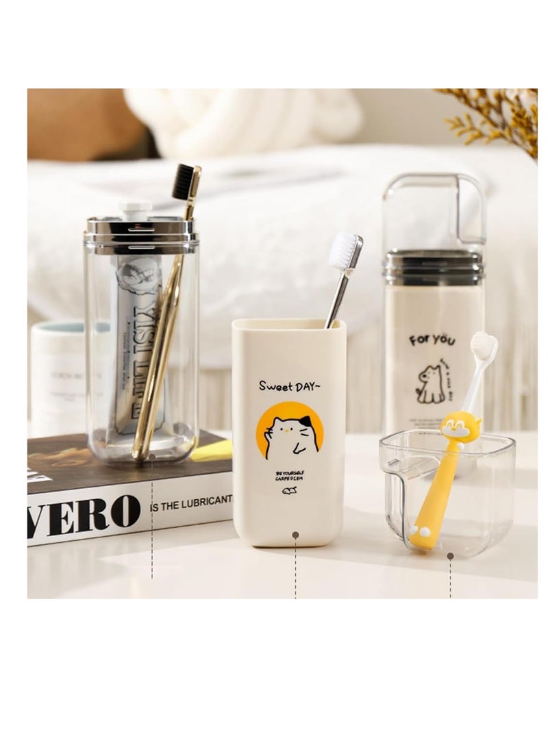 3-in-1 Dustproof Travel Toothbrush Holder Case – Portable Multifunctional with Toothpaste Container & Rinse Cup | for Travel, Business, Camping, School & Trips（1pcs,Dog）  - Image 3