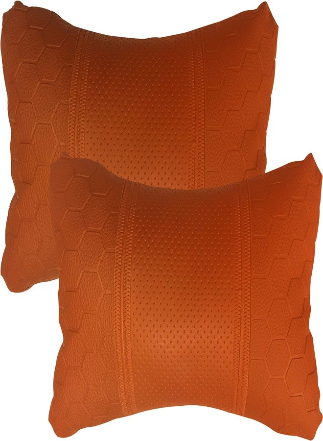 Adroitz Orange Leathertte Material Neck Rest Cushion in Football Design for Car_392 - Image 2
