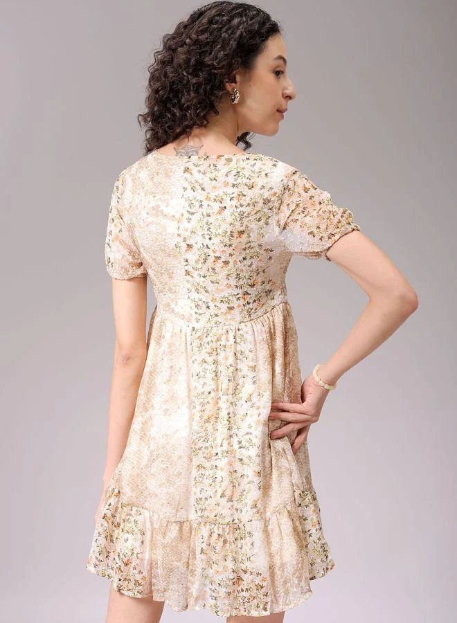 Freehand  Women Fit and Flared Casual Ditsy Print Ruffle Dress for Women | Best Price UAE