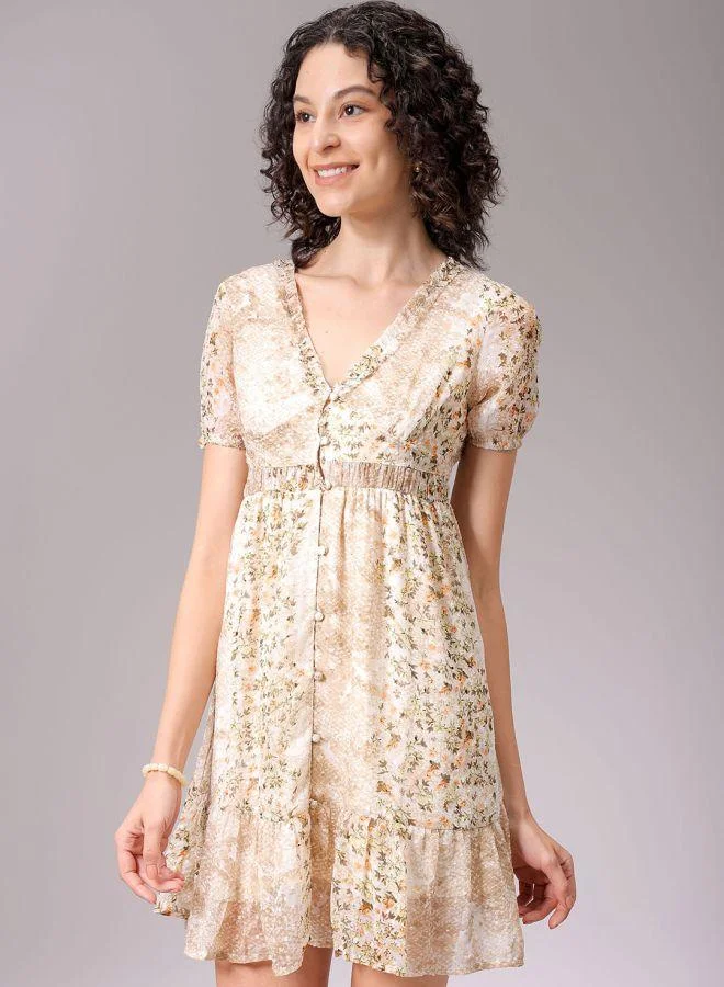 Freehand  Women Fit and Flared Casual Ditsy Print Ruffle Dress for Women | Best Price UAE