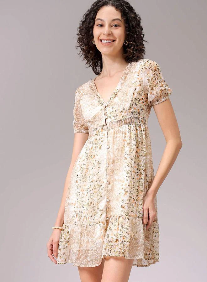 Freehand  Women Fit and Flared Casual Ditsy Print Ruffle Dress for Women | Best Price UAE