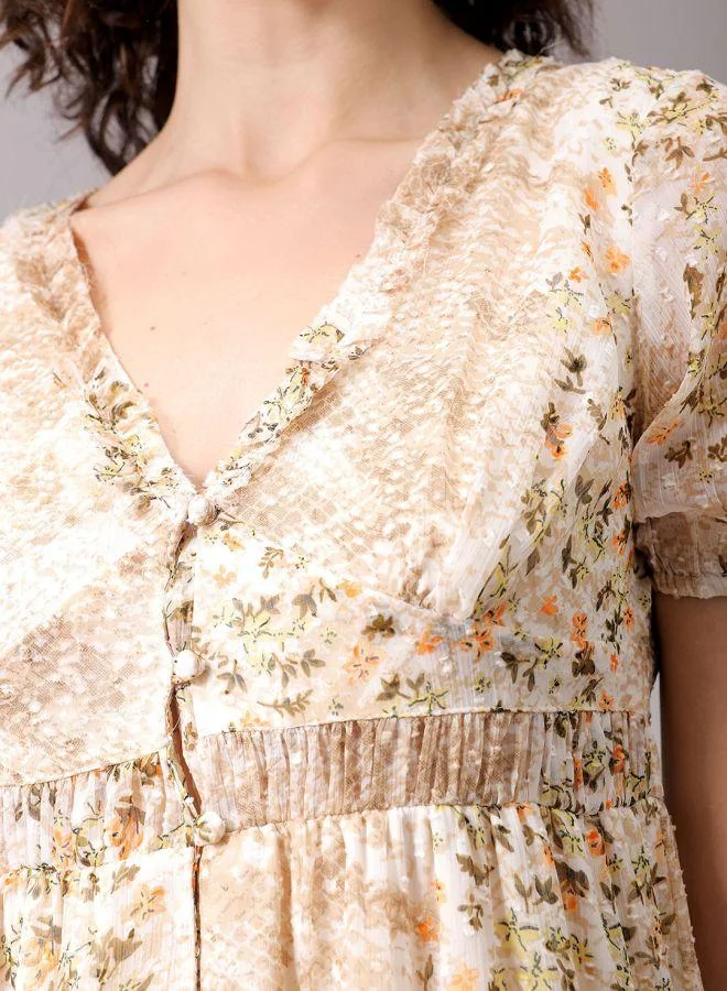 Freehand  Women Fit and Flared Casual Ditsy Print Ruffle Dress for Women | Best Price UAE