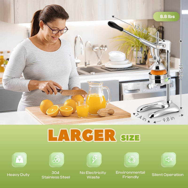 Luzrise Manual Juicer Hand Press Professional Citrus Juicer Countertop Metal Orange Lemon Pomegranate Squeezer for Commercial Home Restaurant Use Stainless Steel Heavy Duty Extra Large 7498193 MANUAL JUICER SILVER - Image 4