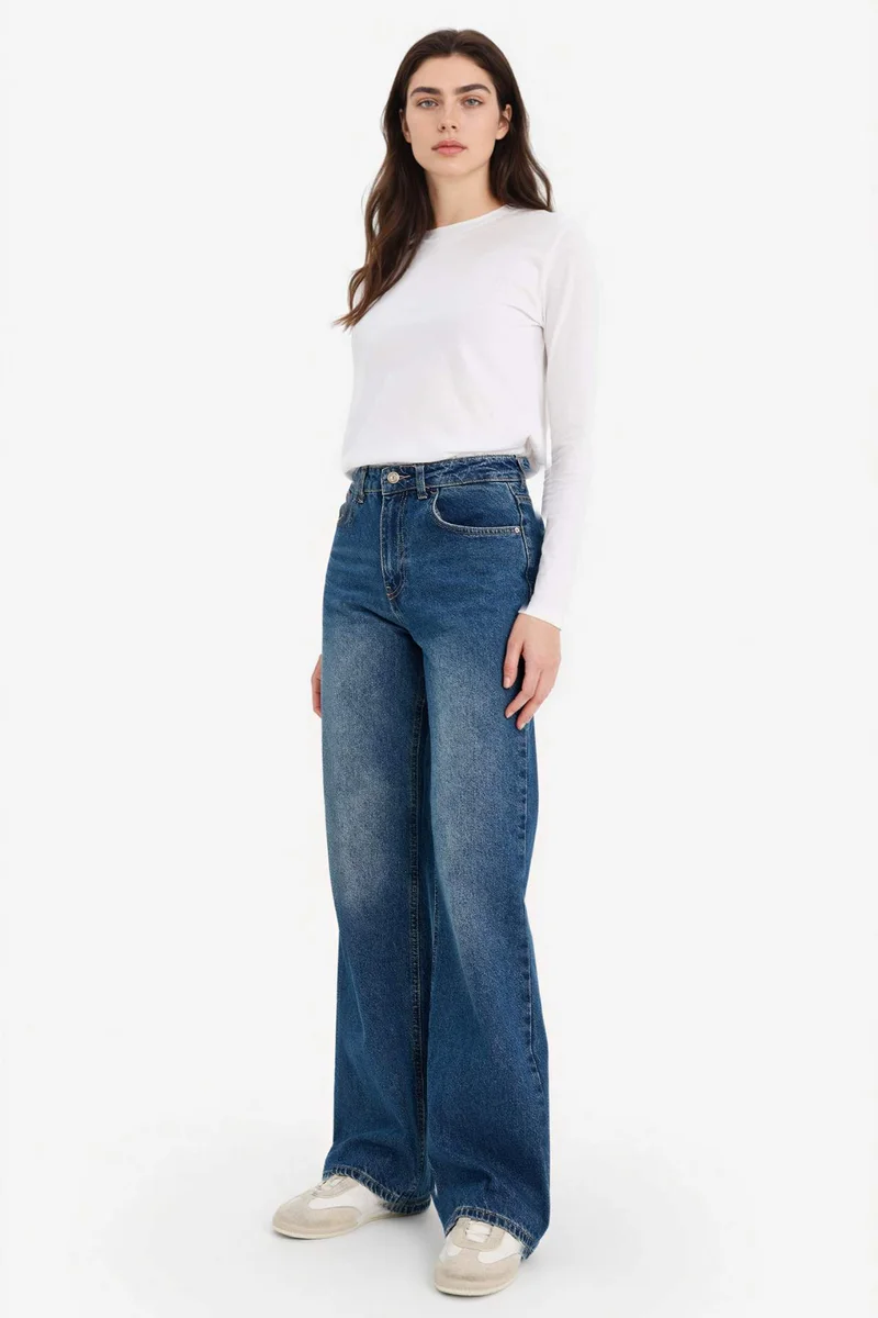 ديفاكتو 100% Cotton Straight Wide High Waist Jeans