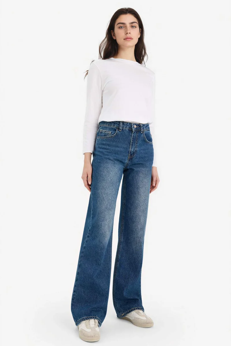 ديفاكتو 100% Cotton Straight Wide High Waist Jeans
