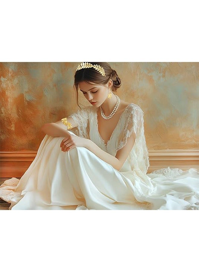 GIFT 5Pcs Greek Goddess Costume Accessories Set Golden Leaf Crown Headband Upper Armband Bracelets Dangle Earrings for Women Bridal Wedding Headpiece - Image 3