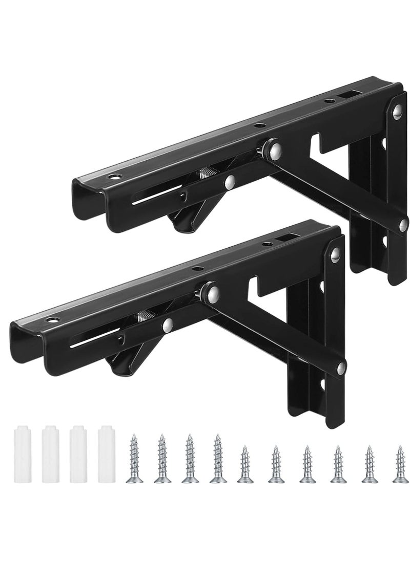 2 Pcs Folding Shelf Brackets, Heavy Duty Wall Mounted Shelf Bracket, Collapsible Metal Triangle Shelf Support for Bench Table, Max Load 50KG/110LB (20cm/7.87 Inch)  - Image 1