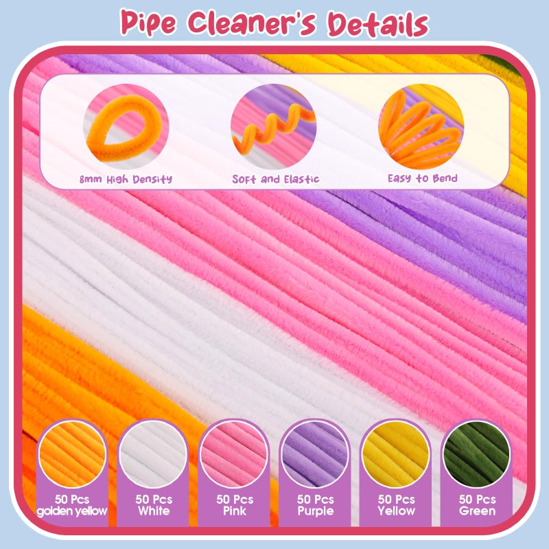Sukhumvit 330Pcs Pipe Cleaners Crafts, Pipe Cleaner Lilies Flower Kit with Instructions, Hot Melt Gun & Floral Wires, 6 Colors Chenille Stems to DIY Flowers for Valentine's Day, Holiday Gifts & Home Decors - Image 3