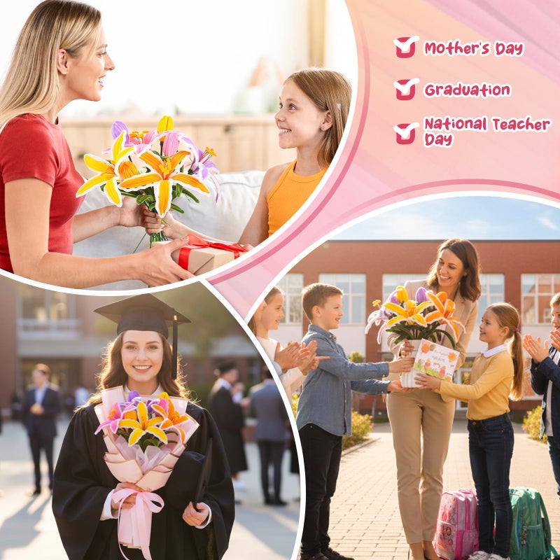 Sukhumvit 330Pcs Pipe Cleaners Crafts, Pipe Cleaner Lilies Flower Kit with Instructions, Hot Melt Gun & Floral Wires, 6 Colors Chenille Stems to DIY Flowers for Valentine's Day, Holiday Gifts & Home Decors - Image 4
