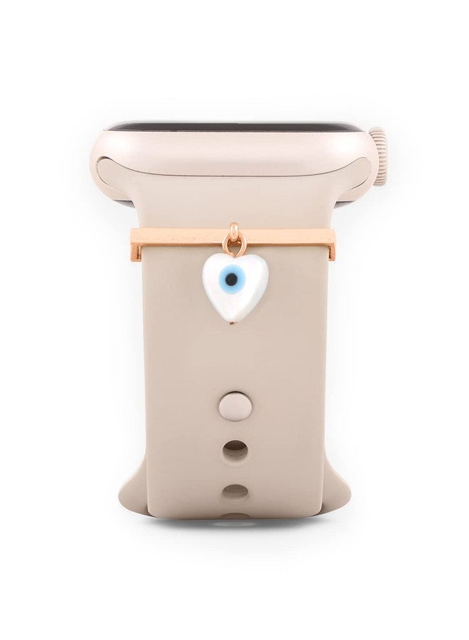 MINUTIAE Evil Eye Heart Shape Pendant Decorative Ring Loops Jewellery Accessories Compatible with Smart Watch Silicone Band Strap - Rose Gold | Skin Friendly Brass | Ideal for Women & Girls - Image 1
