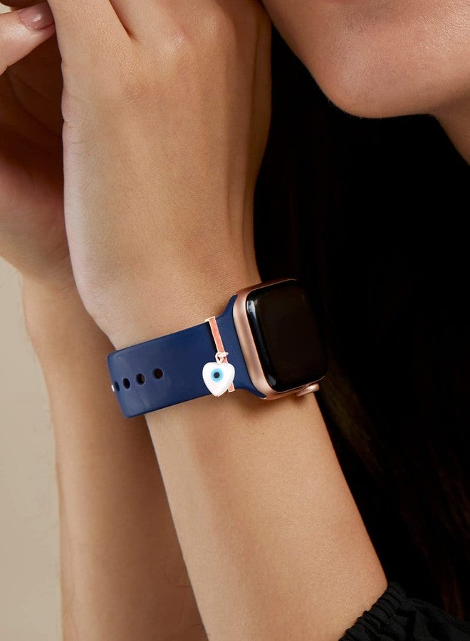 MINUTIAE Evil Eye Heart Shape Pendant Decorative Ring Loops Jewellery Accessories Compatible with Smart Watch Silicone Band Strap - Rose Gold | Skin Friendly Brass | Ideal for Women & Girls - Image 3