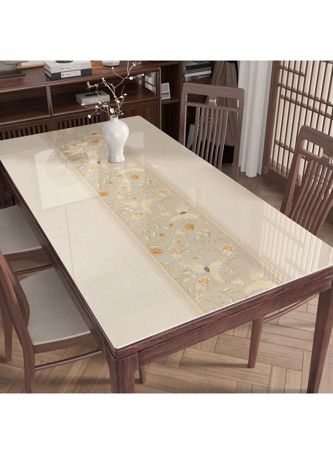 Bluejw New Chinese-style Waterproof And Oil-proof Tablecloth Anti-scalding Living Room Light Luxury High-end Dining Table Mat PVC Soft Glass Coffee Table Tablecloth - Image 2