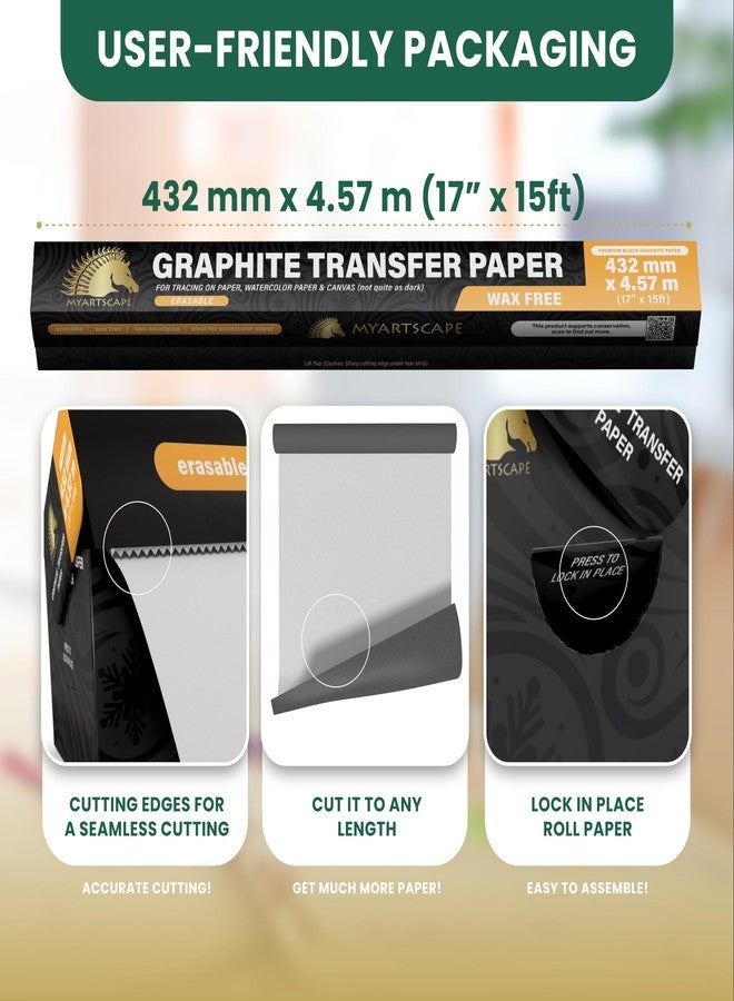 MyArtscape Graphite Transfer Paper Roll, Wax-Free, 17" x 15ft Transfer Paper Roll, Graphite Paper, Precise Carbon Paper Ideal as tracing Paper for Drawing - Image 2