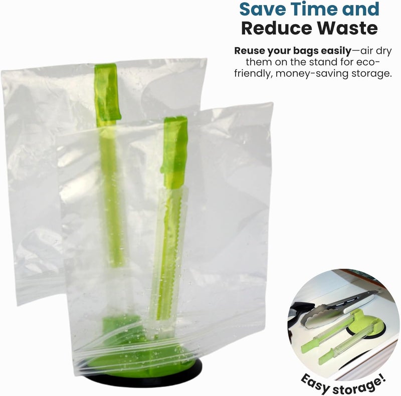 Jokari Adjustable Baggy Rack Stand 2 Pack Hands Free Food Storage Bag Holder Stand for Freezer and Sandwich Bags Clip Stand for Pouring Leftovers or Drying Reusable Ziploc Bags - Image 4