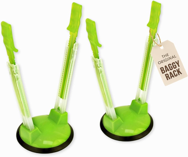 Jokari Adjustable Baggy Rack Stand 2 Pack Hands Free Food Storage Bag Holder Stand for Freezer and Sandwich Bags Clip Stand for Pouring Leftovers or Drying Reusable Ziploc Bags - Image 1