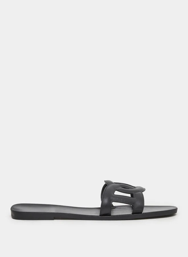 Take Two Take Two Solid Cross Circle Vamp Flat Sandals