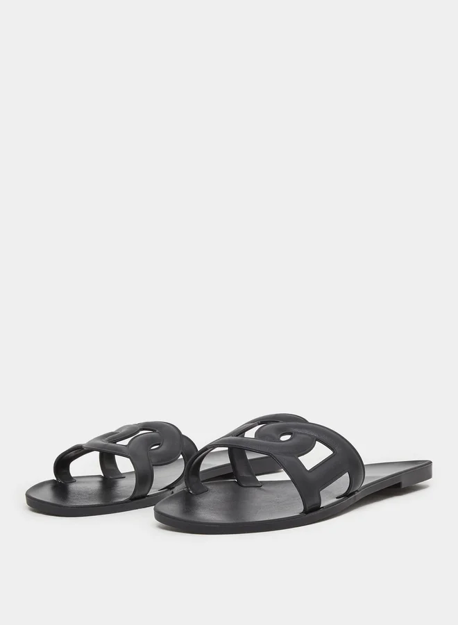Take Two Take Two Solid Cross Circle Vamp Flat Sandals