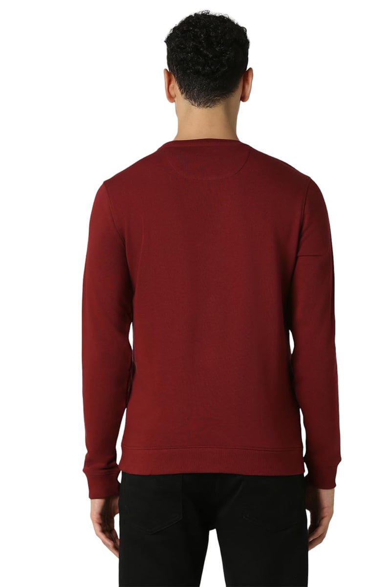 Van Heusen Men Maroon Embroidered Crew Neck Sweatshirt - Image 3