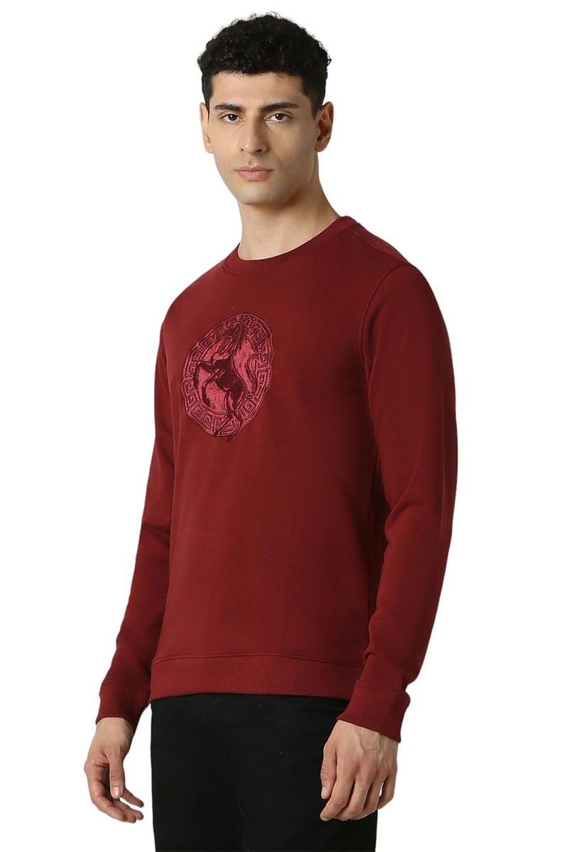Van Heusen Men Maroon Embroidered Crew Neck Sweatshirt - Image 4