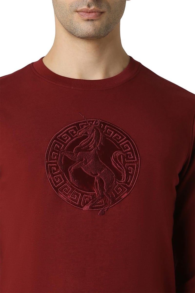 Van Heusen Men Maroon Embroidered Crew Neck Sweatshirt - Image 5