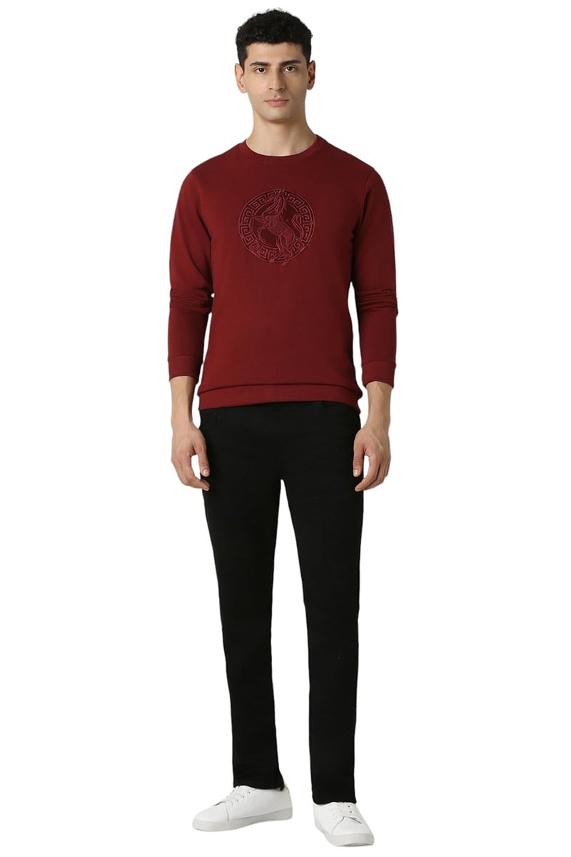 Van Heusen Men Maroon Embroidered Crew Neck Sweatshirt - Image 2