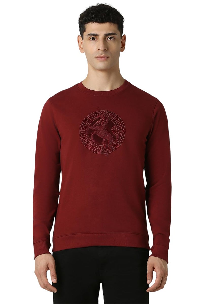 Van Heusen Men Maroon Embroidered Crew Neck Sweatshirt - Image 1
