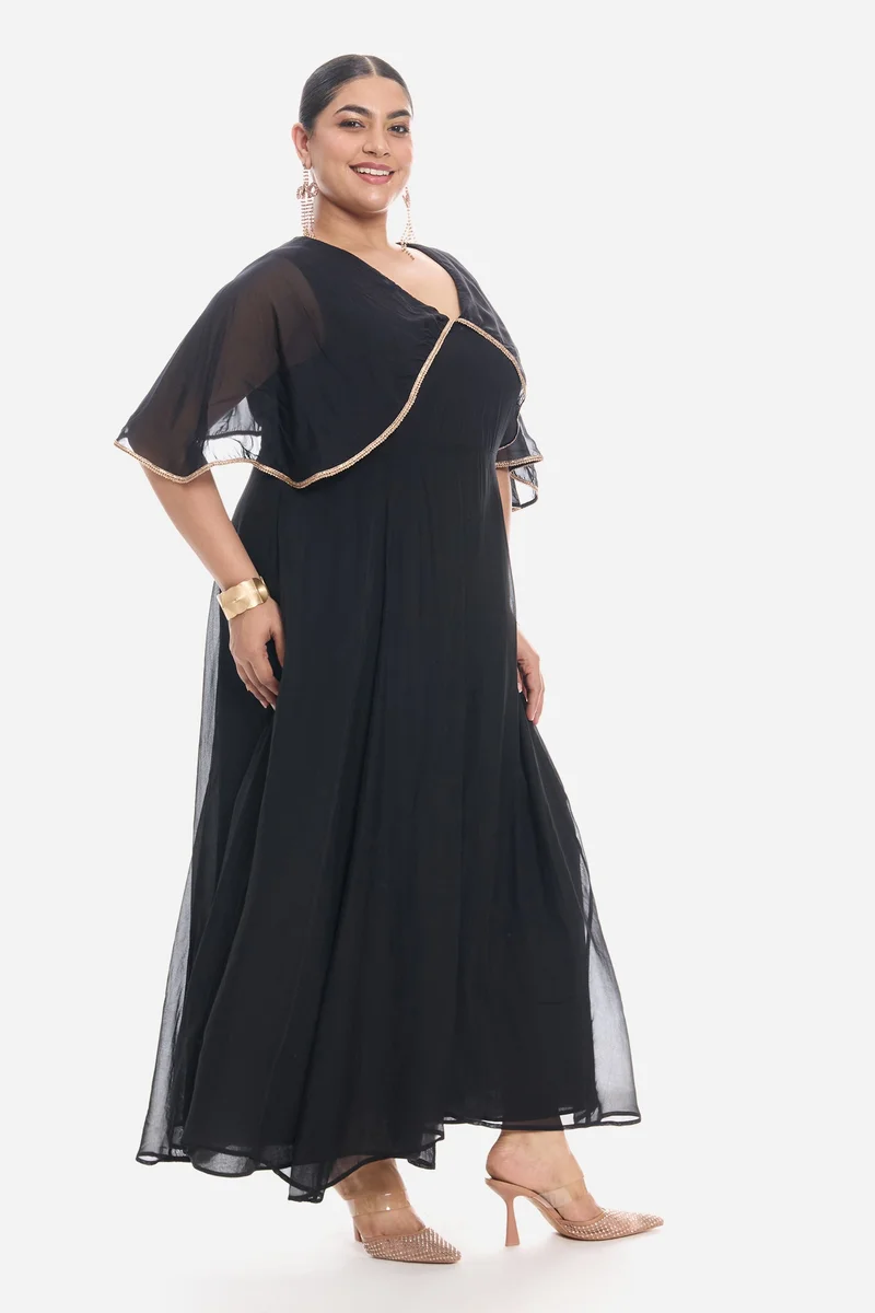 Virgio  Solid Viscose V Neck Laced Cape Plus Size Dress for Women for Women | Best Price UAE