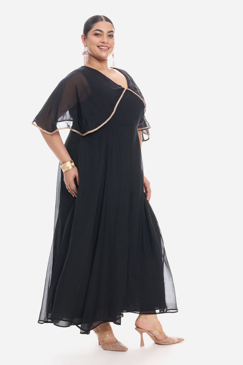 Virgio Solid Viscose V Neck Laced Cape Plus Size Dress for Women - Image 4