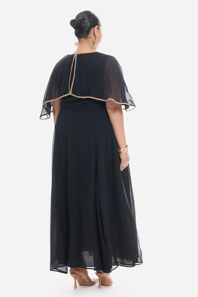 Virgio  Solid Viscose V Neck Laced Cape Plus Size Dress for Women for Women | Best Price UAE