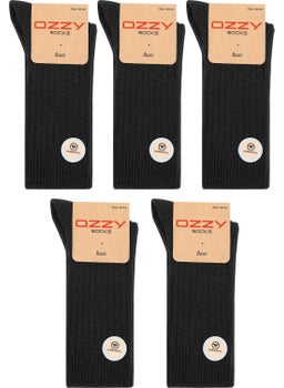 Ozzy Socks 5 Pairs Winter Black Men's Lambswool Wool Sleeping Socks Soft Touch  - Image 1
