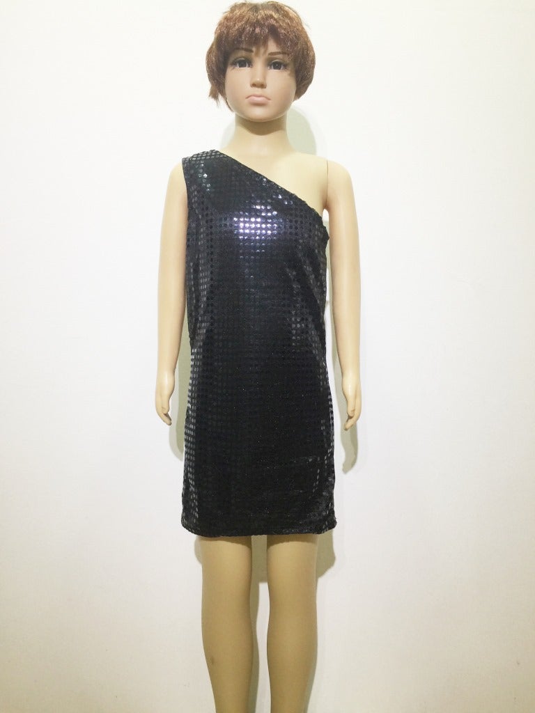 Dance Clothes Stage Girls' Group Performance Little Girl Princess Dress Medium And Big Children Baby Sequins Dress Oblique Shoulder - Image 3