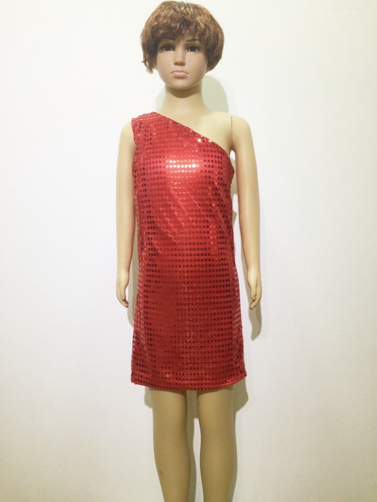 Dance Clothes Stage Girls' Group Performance Little Girl Princess Dress Medium And Big Children Baby Sequins Dress Oblique Shoulder - Image 1