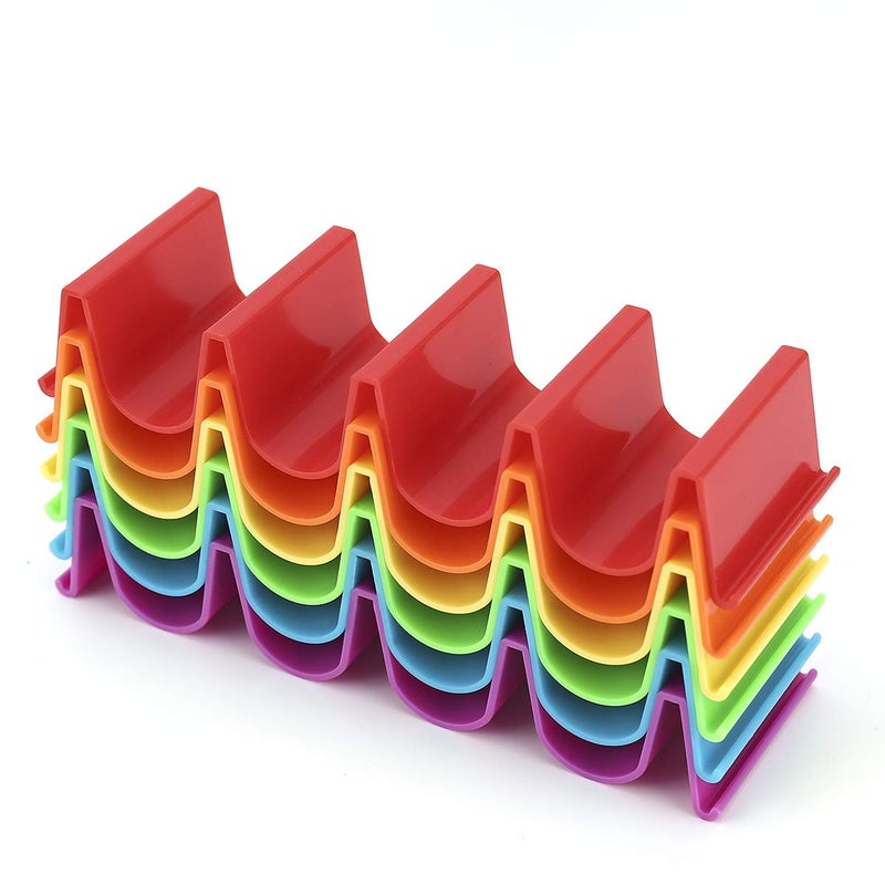 CUISENSE Taco Holder Stand Set of 6 Colorful Taco Holder Plate Wave Shape Taco Tray Taco Shell Holder Stand for Party Hold 4 Tacos Each Very Hard and Sturdy Dishwasher Top Rack Safe 