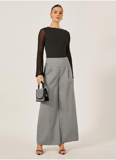 Styli Pleated Grey Wide Leg Pants  - Image 1