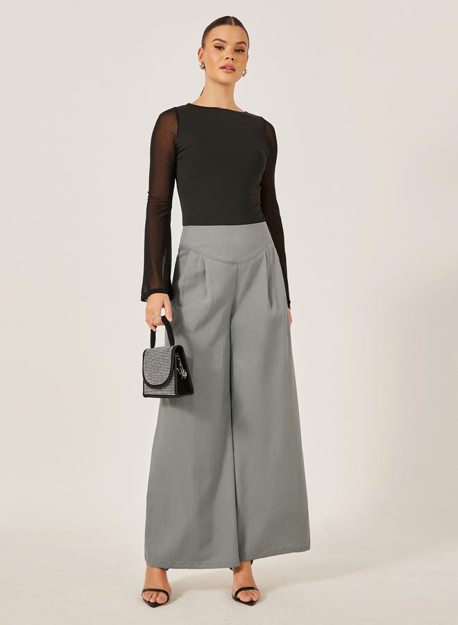 Styli Pleated Grey Wide Leg Pants  - Image 1