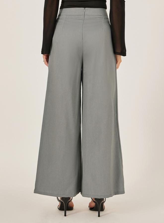 Styli Pleated Grey Wide Leg Pants  - Image 4