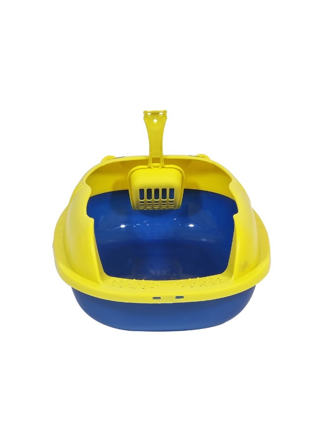 NNC PETS Cat litter tray with Splash Guard, Attached Scoop, & Removable Rim, 37 cm Open Litter Pan for Kitten Indoor cats, Mess Free, & Easy Maintenance, Kitty tray with Durable, and Lightweight (Yellow) - Image 1