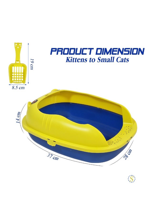NNC PETS Cat litter tray with Splash Guard, Attached Scoop, & Removable Rim, 37 cm Open Litter Pan for Kitten Indoor cats, Mess Free, & Easy Maintenance, Kitty tray with Durable, and Lightweight (Yellow) - Image 2
