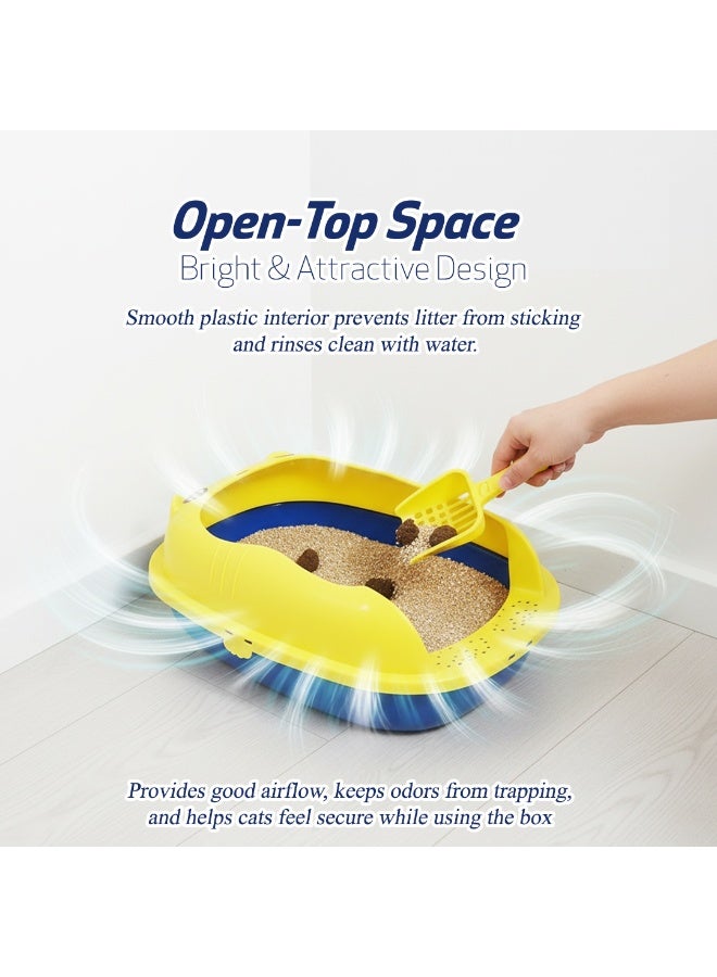 NNC PETS Cat litter tray with Splash Guard, Attached Scoop, & Removable Rim, 37 cm Open Litter Pan for Kitten Indoor cats, Mess Free, & Easy Maintenance, Kitty tray with Durable, and Lightweight (Yellow) - Image 5