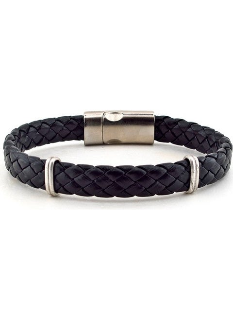 Black Leather Men's Bracelet with Metal Clip Bx322