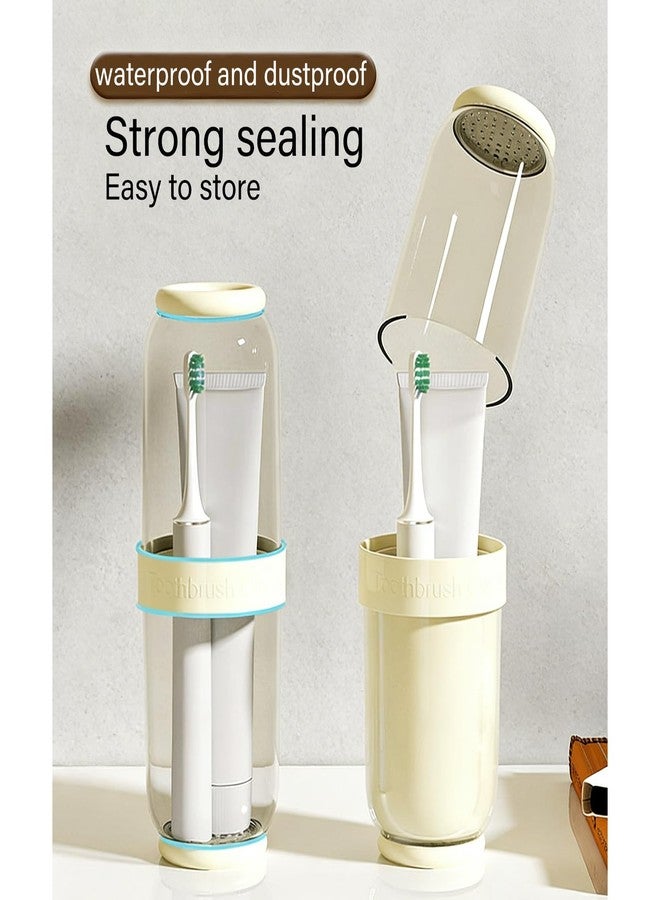 MYLDH Breathable Toothbrush Travel Case, 2 in 1 Portable Travel Toothbrush Holder and Mouthwash Cup, Large Capacity Toothbrush Cup with Lid for School, Camping, Business Trip, Bathroom, Cruise (Beige) - Image 4