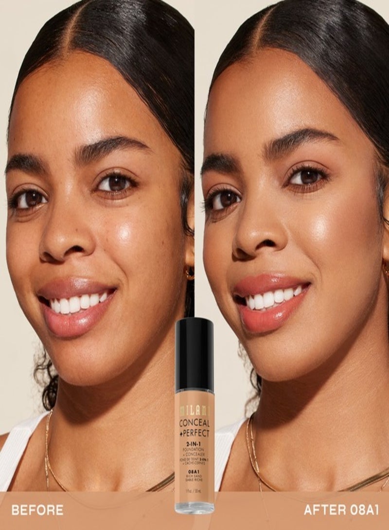 MILANI Milani Cosmetics Conceal + Perfect 2-In-1 Foundation + Concealer 08A1 Rich Sand Tan with Warm Neutral Undertone 30ml – Full Coverage, Lightweight, Long-Lasting, Water-Resistant, Oil-Free, Vegan & Cruelty-Free - Image 2