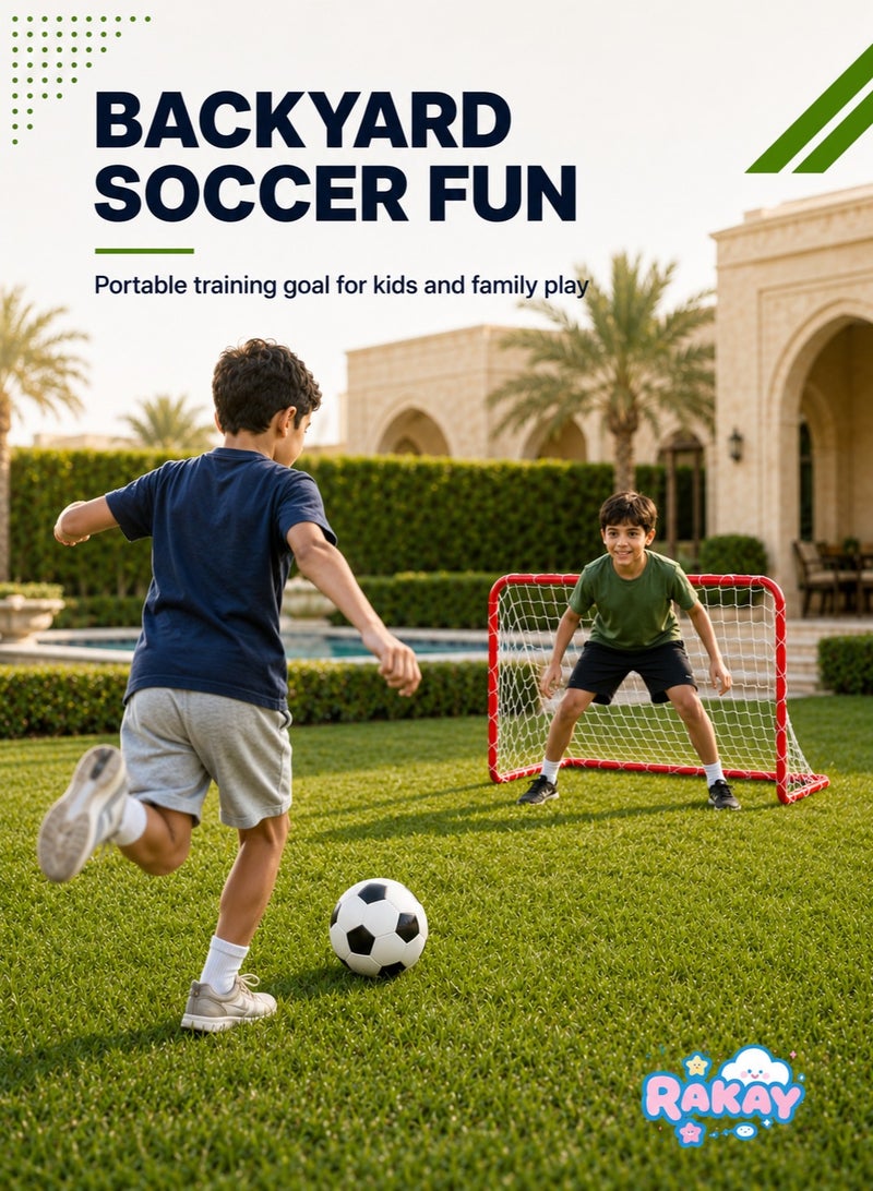 RAKAY Small Metal Soccer Goal with Net for Kids, 76 x 54 x 45 cm, Assembly-style Football Goal，Includes Net Fasteners and Ground Stakes,  Red - Image 2
