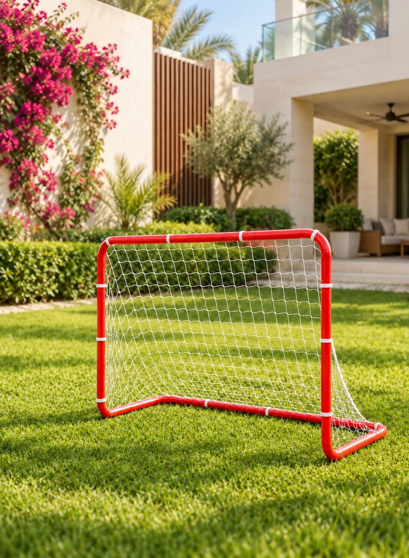 RAKAY Small Metal Soccer Goal with Net for Kids, 76 x 54 x 45 cm, Assembly-style Football Goal，Includes Net Fasteners and Ground Stakes,  Red - Image 1