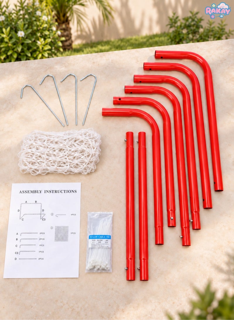 RAKAY Small Metal Soccer Goal with Net for Kids, 76 x 54 x 45 cm, Assembly-style Football Goal，Includes Net Fasteners and Ground Stakes,  Red - Image 3